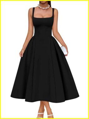 Women's Formal Midi A-Line Party Dress Square Neck Short Sleeve